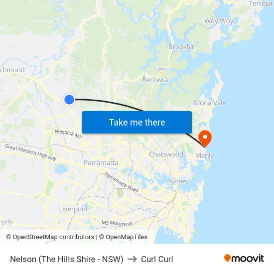 Nelson (The Hills Shire - NSW) to Curl Curl map