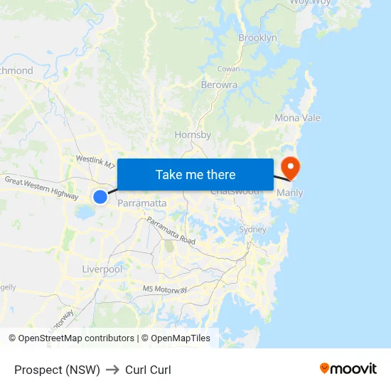 Prospect (NSW) to Curl Curl map