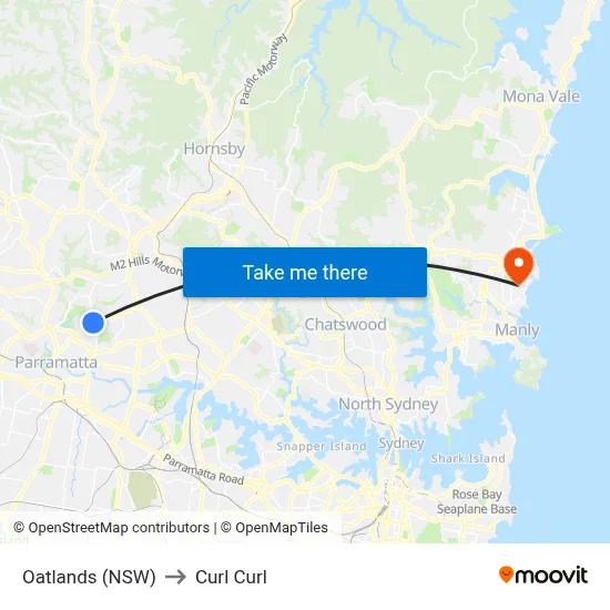 Oatlands (NSW) to Curl Curl map