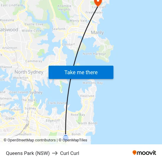 Queens Park (NSW) to Curl Curl map
