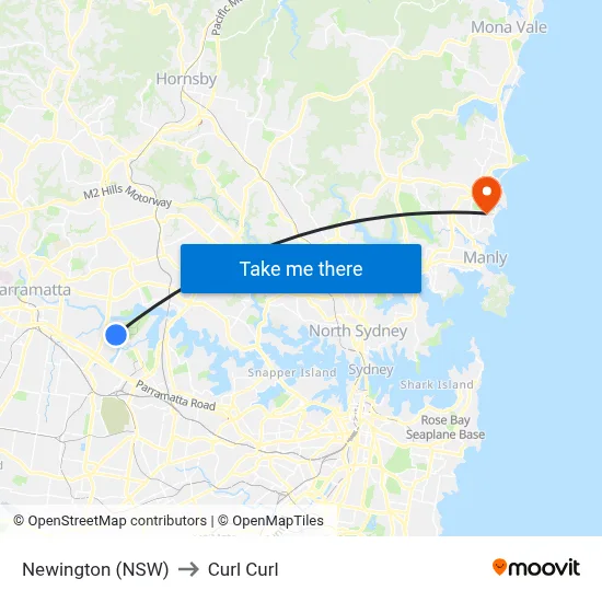 Newington (NSW) to Curl Curl map