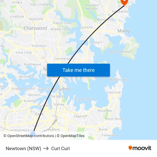 Newtown (NSW) to Curl Curl map