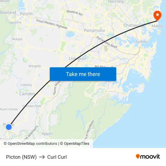 Picton (NSW) to Curl Curl map