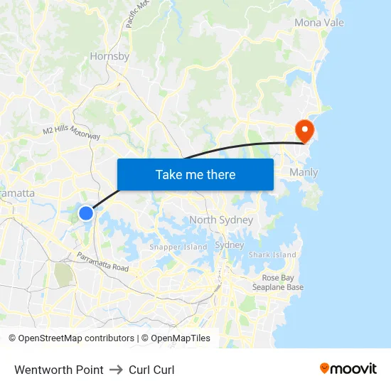 Wentworth Point to Curl Curl map
