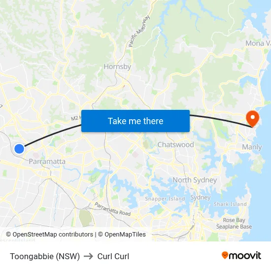 Toongabbie (NSW) to Curl Curl map