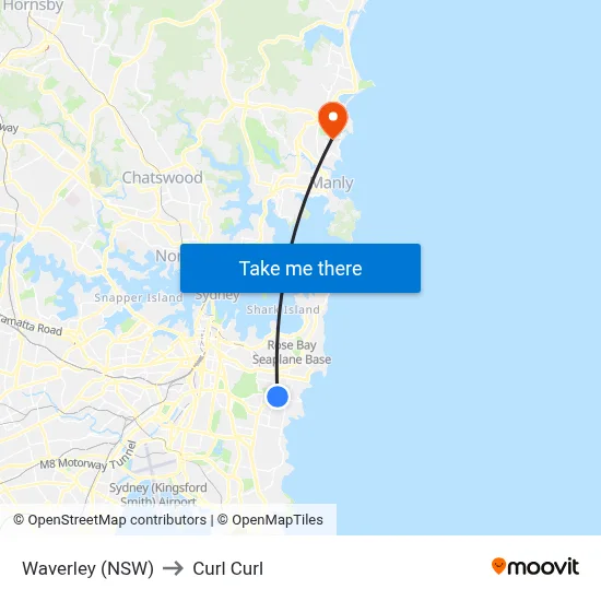 Waverley (NSW) to Curl Curl map