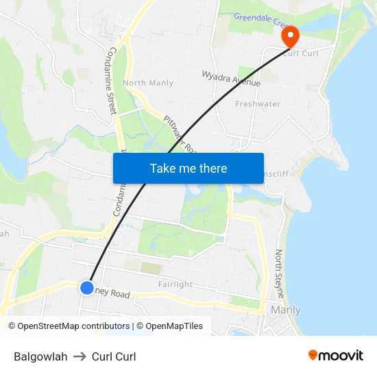 Balgowlah to Curl Curl map