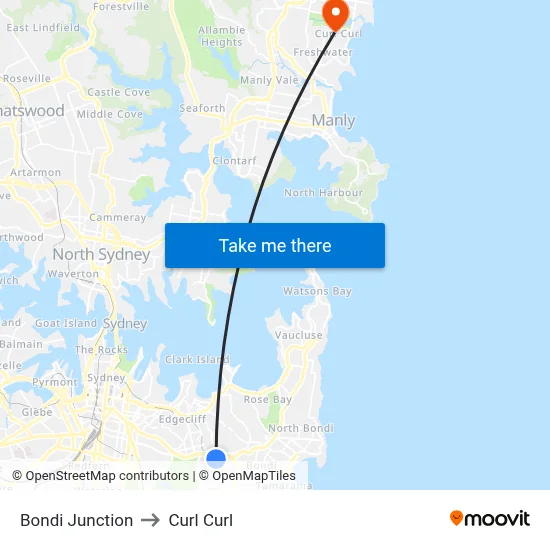 Bondi Junction to Curl Curl map