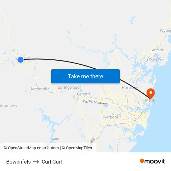 Bowenfels to Curl Curl map