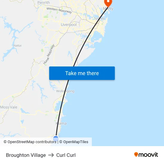 Broughton Village to Curl Curl map
