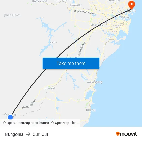 Bungonia to Curl Curl map