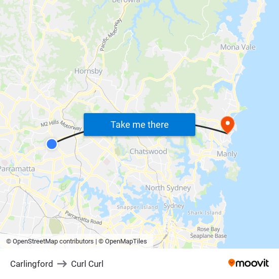 Carlingford to Curl Curl map