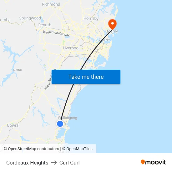 Cordeaux Heights to Curl Curl map