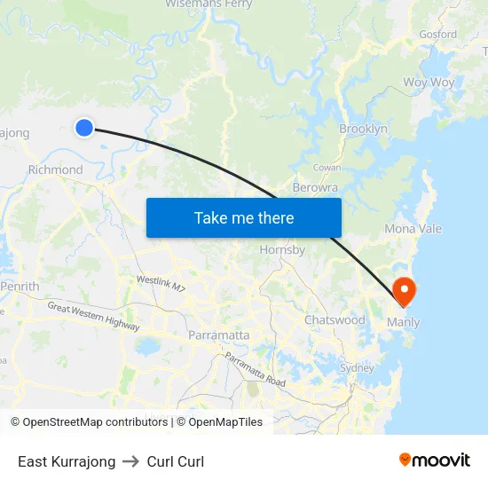 East Kurrajong to Curl Curl map