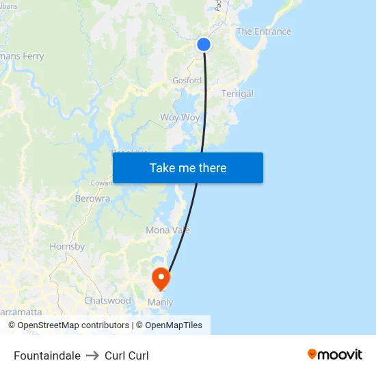 Fountaindale to Curl Curl map