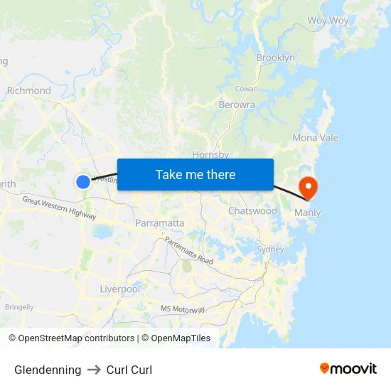 Glendenning to Curl Curl map