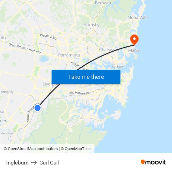 Ingleburn to Curl Curl map