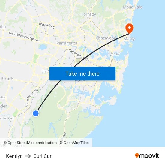 Kentlyn to Curl Curl map
