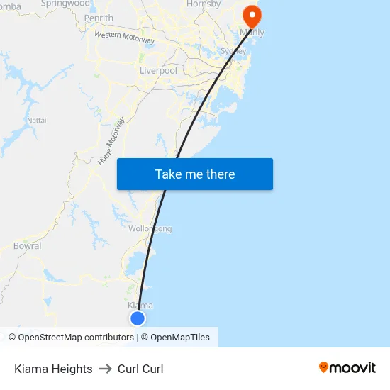 Kiama Heights to Curl Curl map
