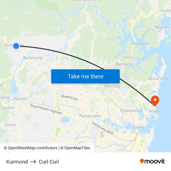 Kurmond to Curl Curl map