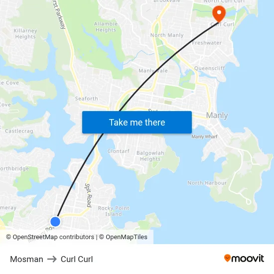 Mosman to Curl Curl map
