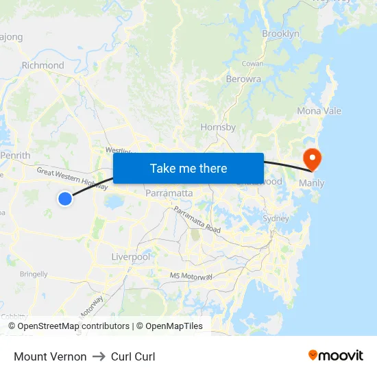 Mount Vernon to Curl Curl map