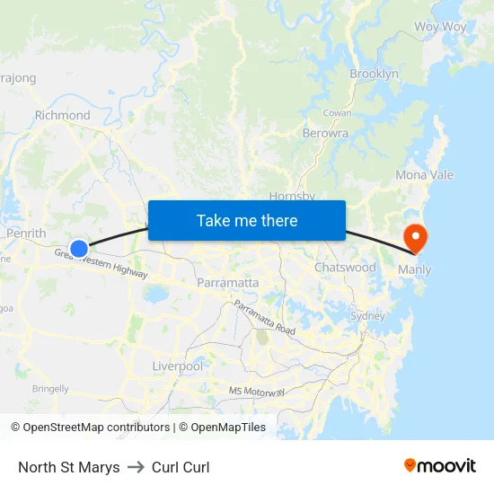 North St Marys to Curl Curl map