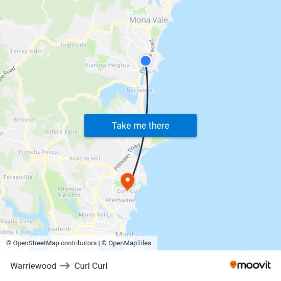 Warriewood to Curl Curl map
