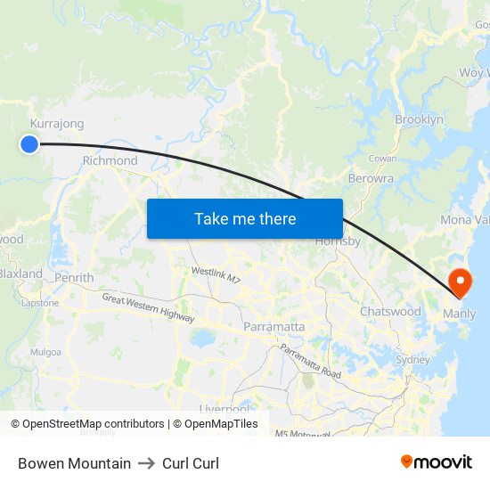 Bowen Mountain to Curl Curl map