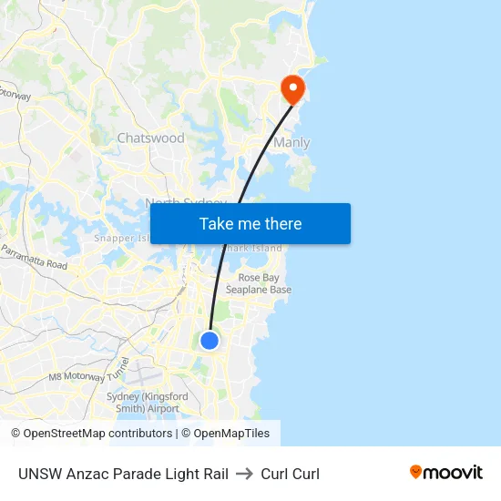 UNSW Anzac Parade Light Rail to Curl Curl map