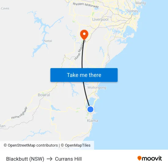 Blackbutt (NSW) to Currans Hill map