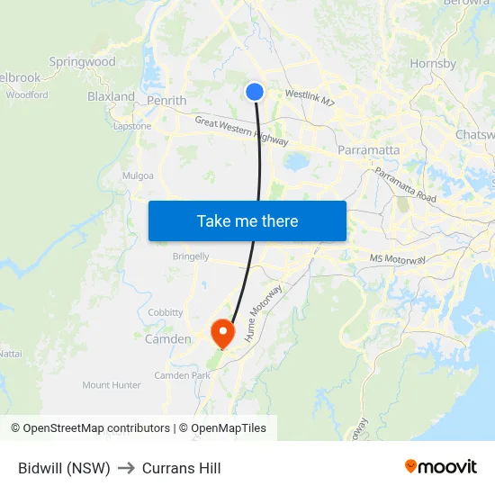 Bidwill (NSW) to Currans Hill map