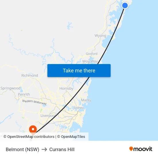 Belmont (NSW) to Currans Hill map