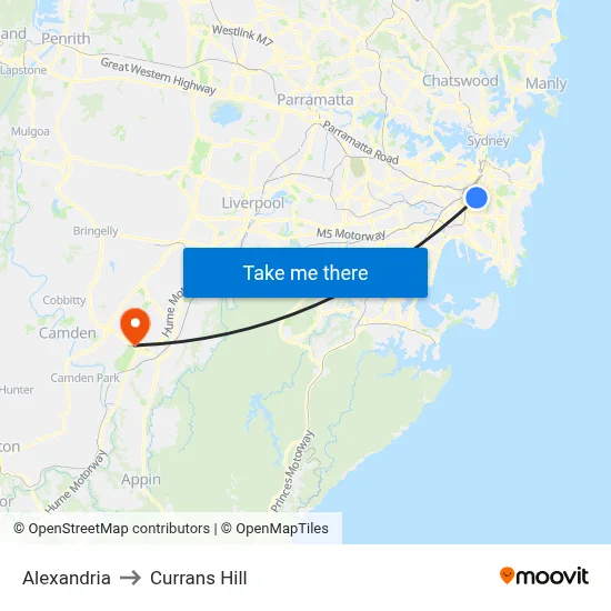 Alexandria to Currans Hill map