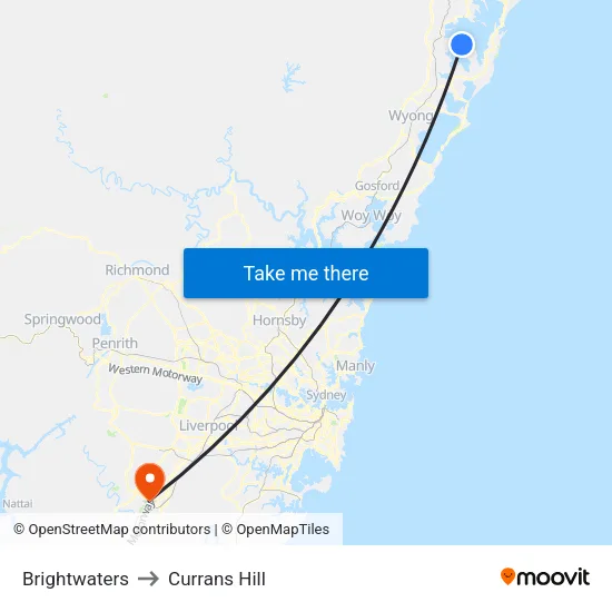 Brightwaters to Currans Hill map