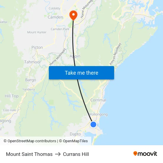 Mount Saint Thomas to Currans Hill map