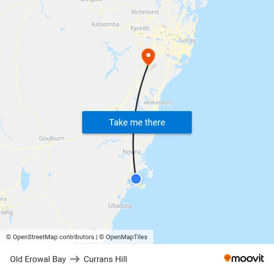Old Erowal Bay to Currans Hill map