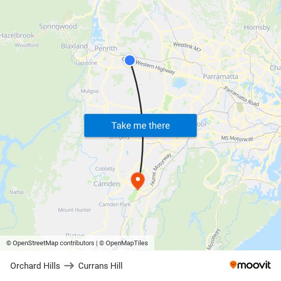 Orchard Hills to Currans Hill map