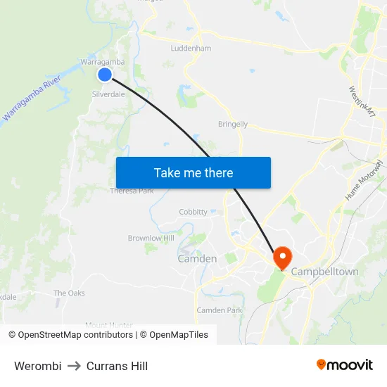 Werombi to Currans Hill map