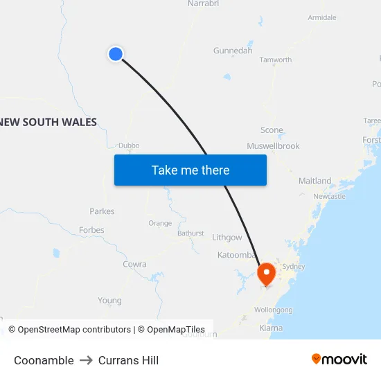Coonamble to Currans Hill map