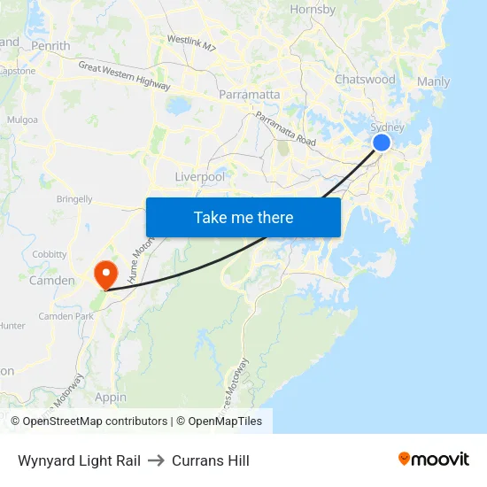 Wynyard Light Rail to Currans Hill map