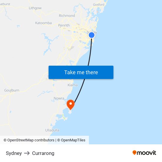 Sydney to Currarong map