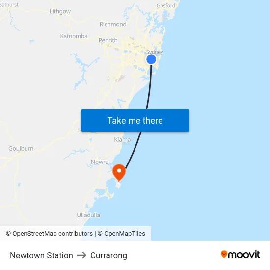 Newtown Station to Currarong map