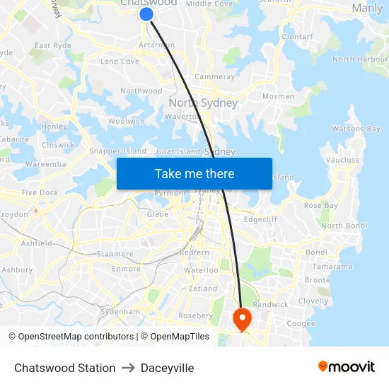 Chatswood Station to Daceyville map