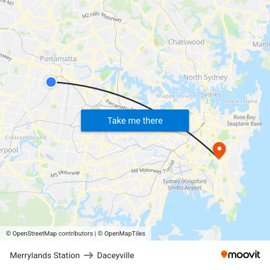 Merrylands Station to Daceyville map