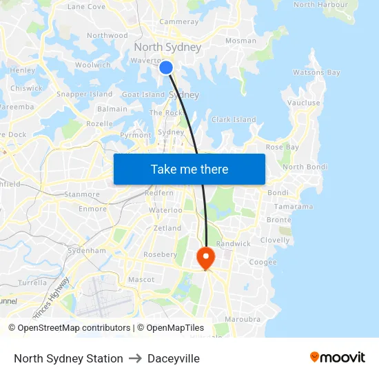 North Sydney Station to Daceyville map