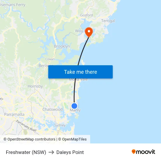 Freshwater (NSW) to Daleys Point map