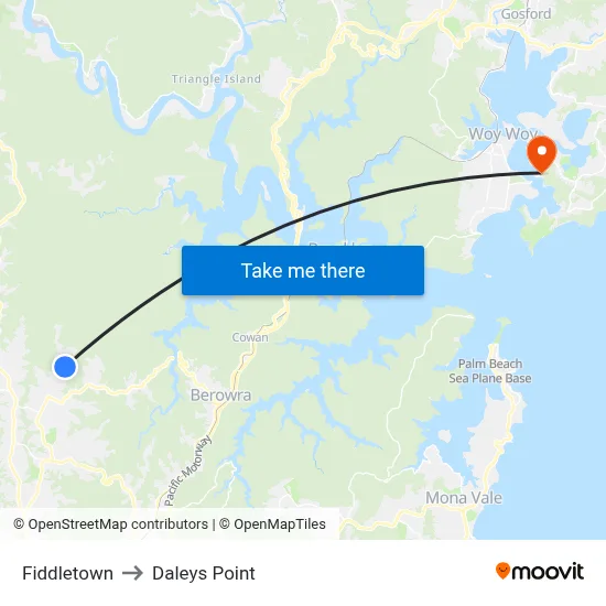 Fiddletown to Daleys Point map