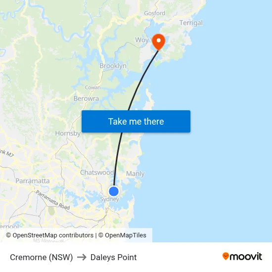 Cremorne (NSW) to Daleys Point map