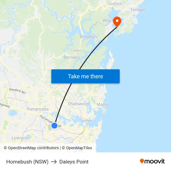 Homebush (NSW) to Daleys Point map